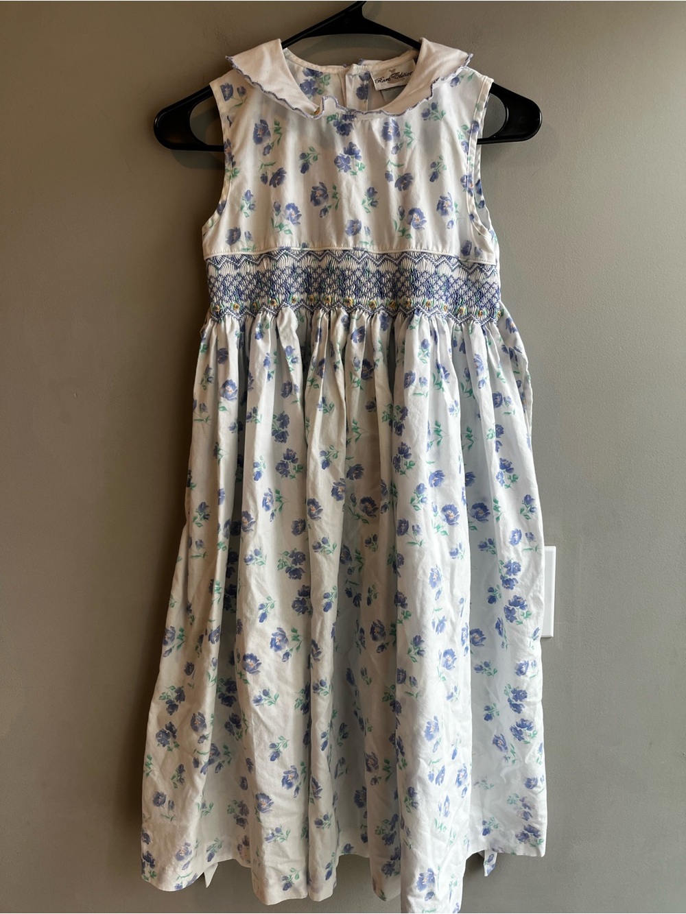Rare Editions White Dress with Blue Floral Print and Smocked Waist - Picture 3 of 9